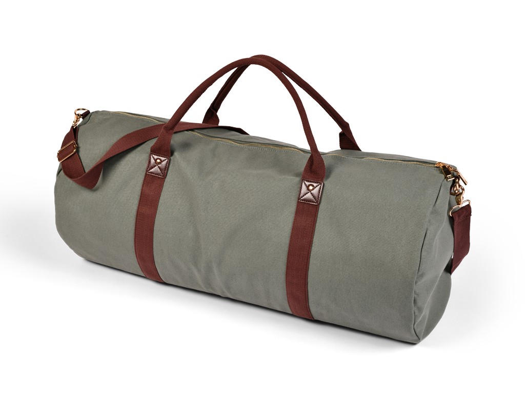 Borsa porta tappetino da yoga per esterni in cotone biologico e pelle vegana - color kaki 30 cm x 70 cm