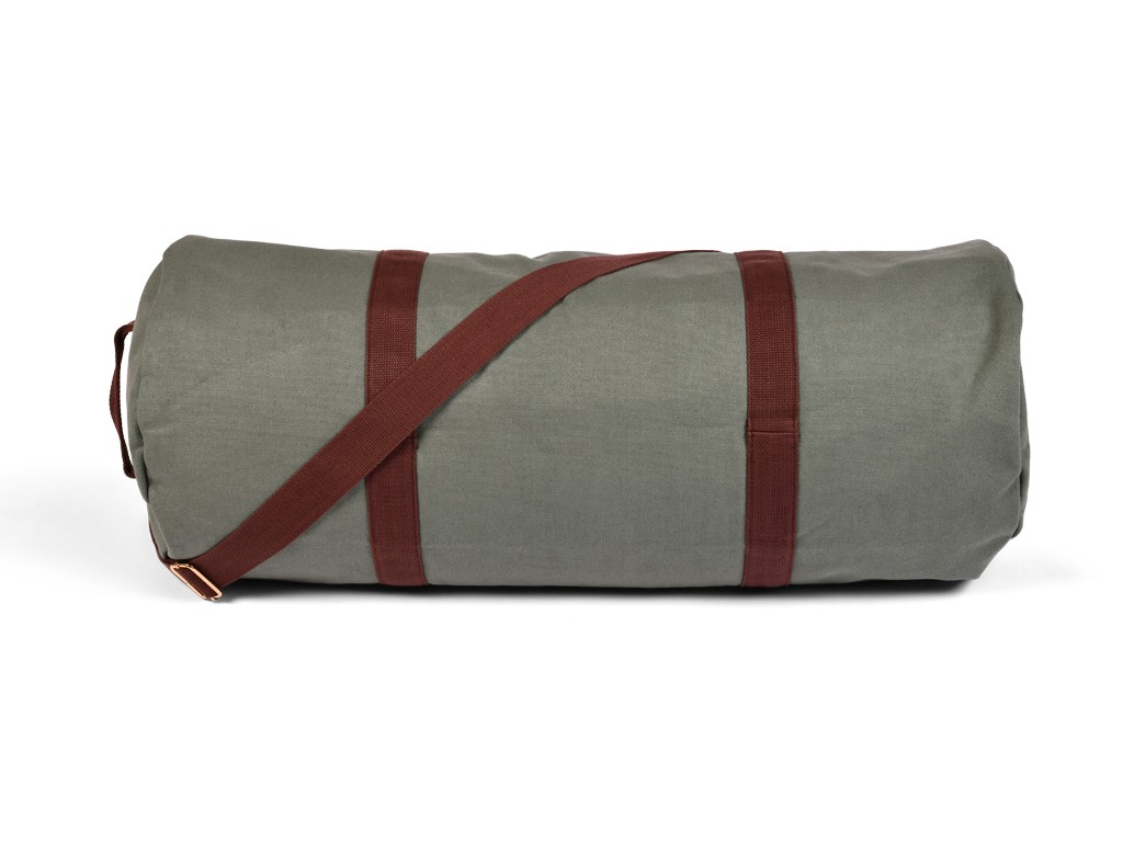 Borsa porta tappetino da yoga per esterni in cotone biologico e pelle vegana - color kaki 30 cm x 70 cm