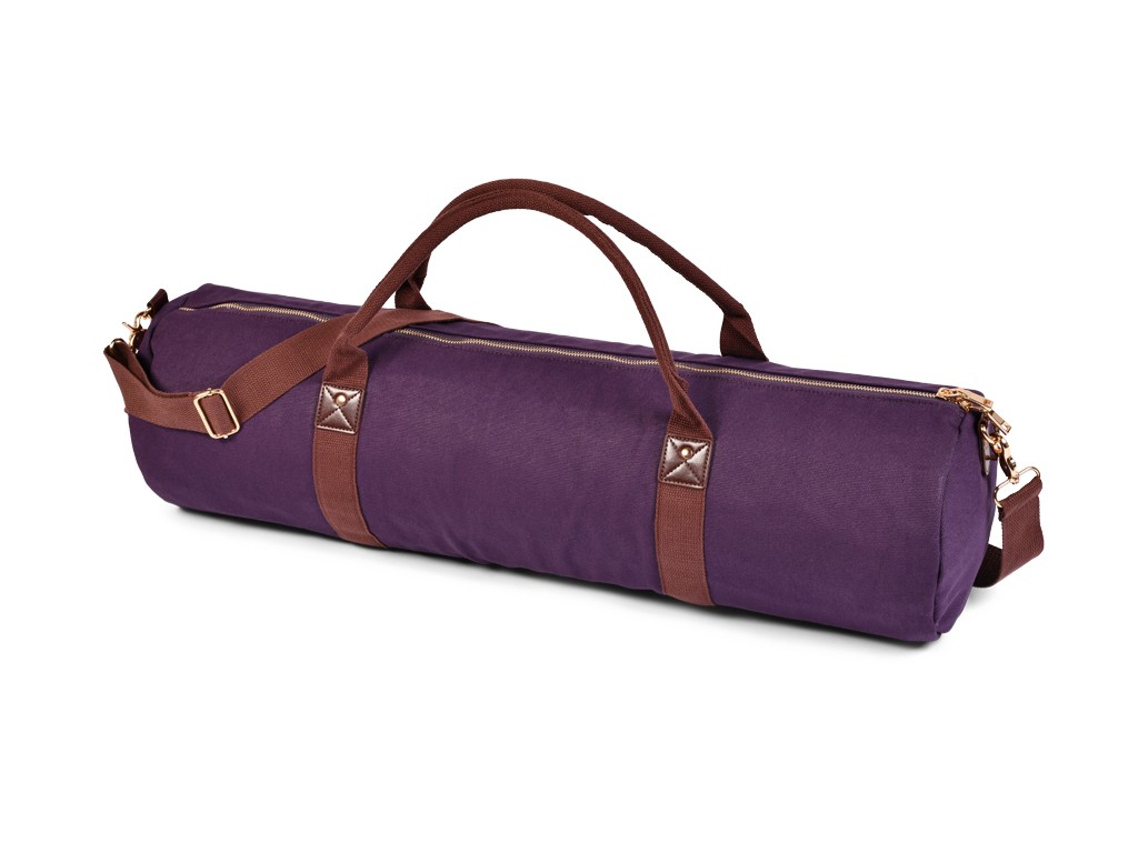 Sac à Tapis de Yoga Baroudeur Coton Bio et Cuir végan - Prune 20 cm x 70 cm
