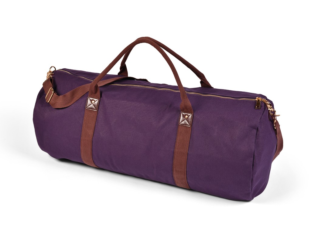 Sac à Tapis de Yoga Baroudeur Coton Bio et Cuir végan - Prune 30 cm x 70 cm