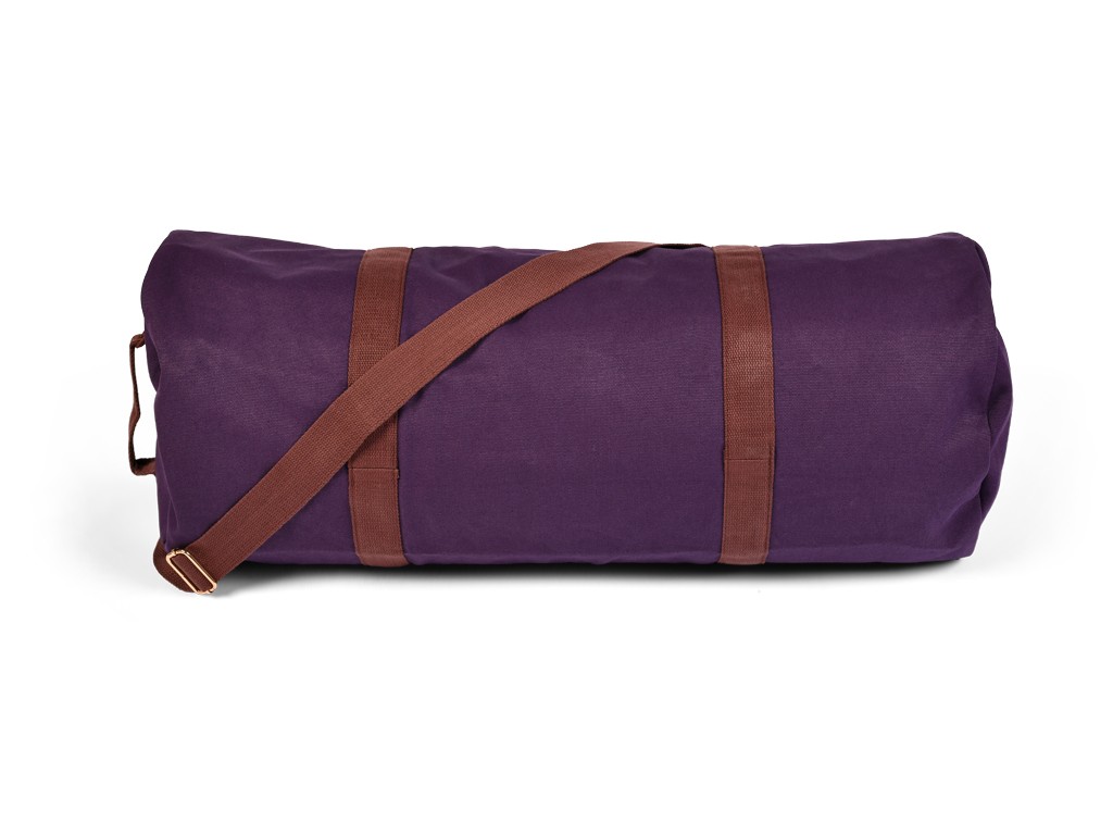 Bolsa para esterilla de yoga Adventurer en algodón orgánico y cuero vegano - Ciruela 30 cm x 70 cm