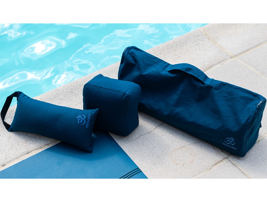 Sac à tapis de yoga Chic et Cool 100% Coton Bio 82cm x 17cm Bleu canard
