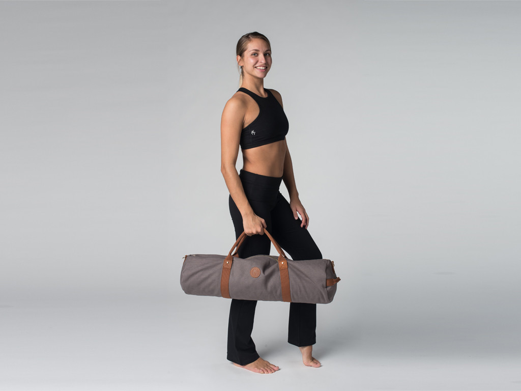 Marineblaue Tasche für Yogamatten – taupefarbene Baumwolle 70cm x 20cm