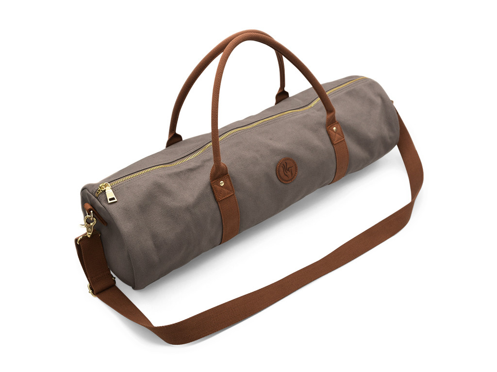 Marineblaue Tasche für Yogamatten – taupefarbene Baumwolle 70cm x 20cm