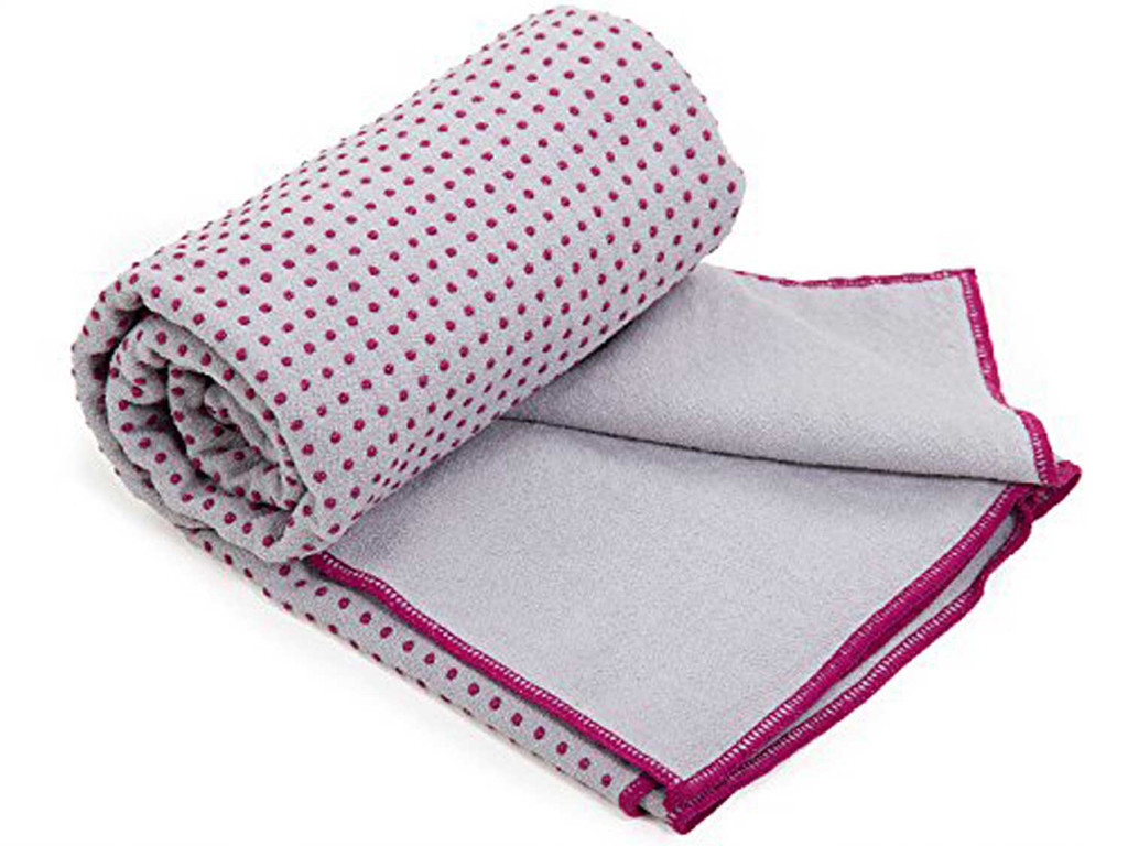 Zweifarbiges, rutschfestes Yoga-Handtuch – 183 cm x 61 cm Grau/Aubergine