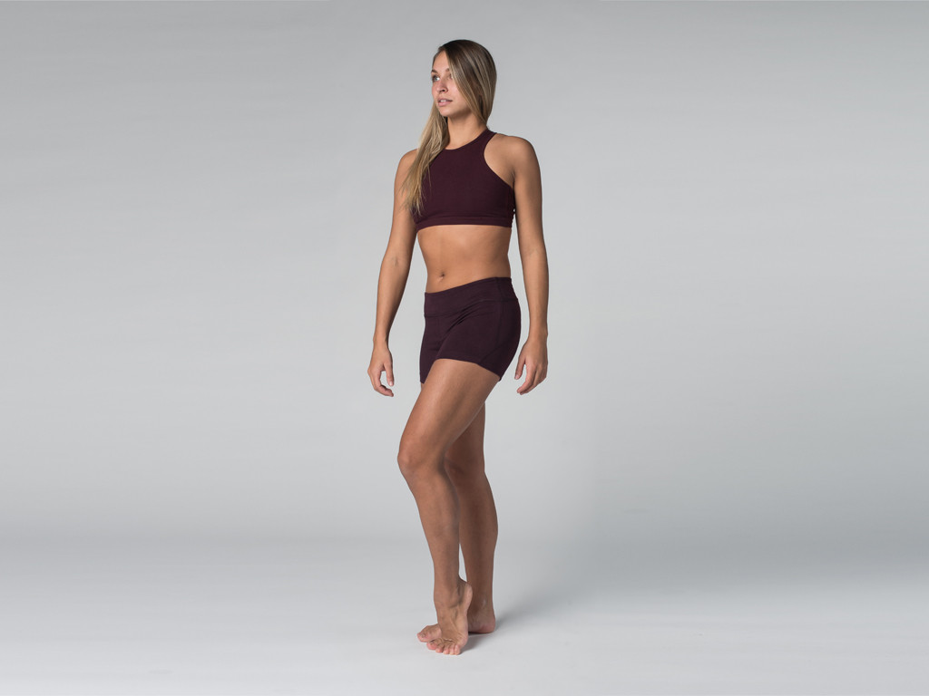 Short de yoga 95% coton Bio et 5% Lycra Prune - Fin de Serie