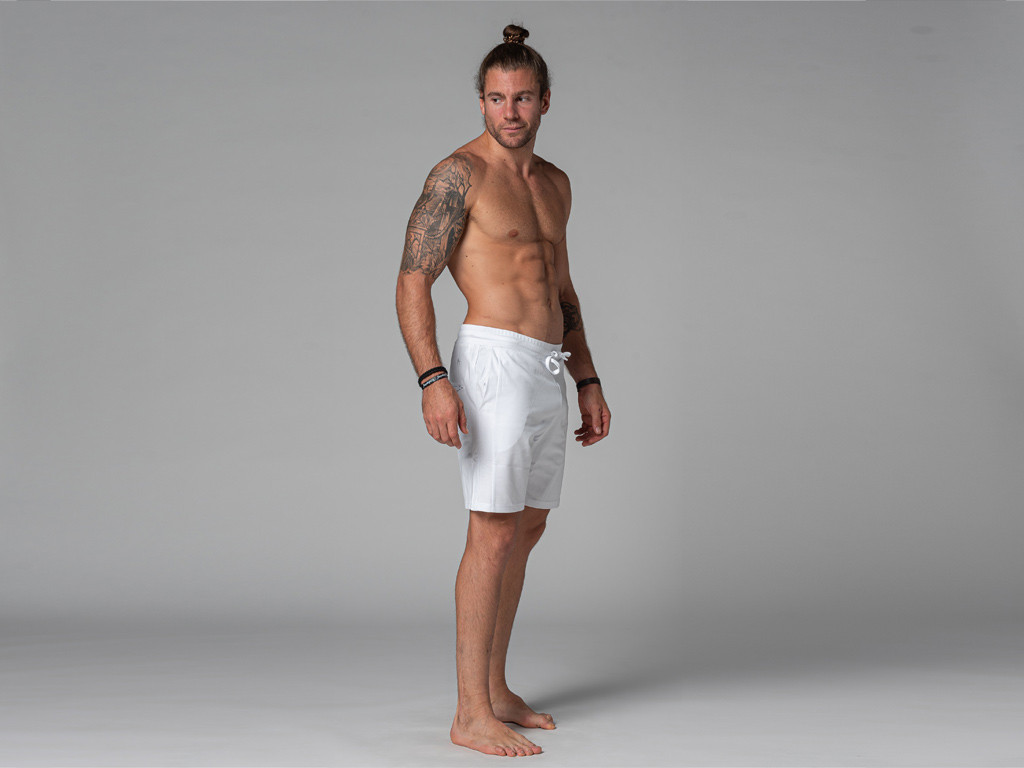 Herren-Yoga-Shorts – Bio-Baumwolle Weiß