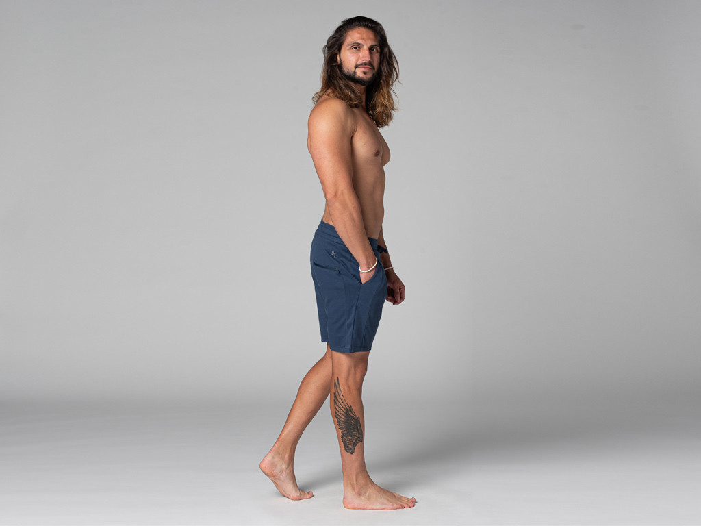 Men's Straight Yoga Shorts - Organic Cotton Blue