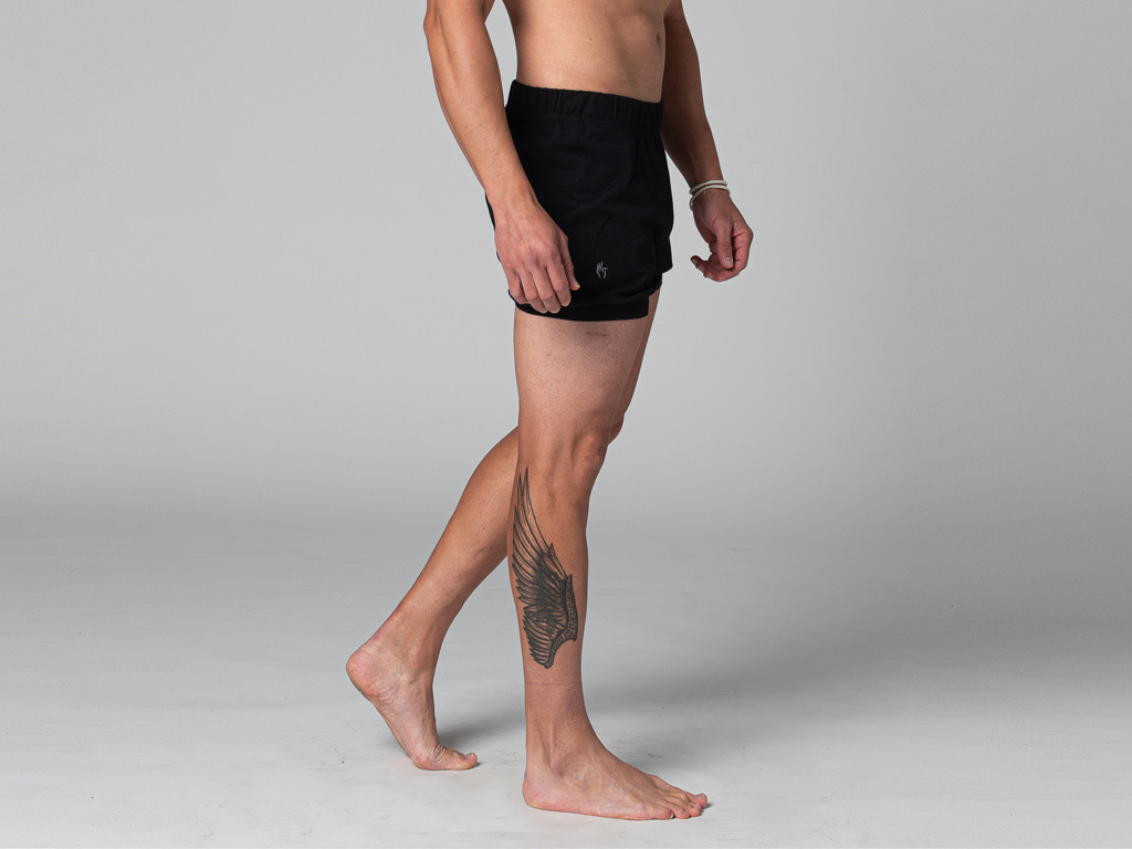 Traditionelle Iyengar-Herrenshorts – Bio-Baumwolle Schwarz