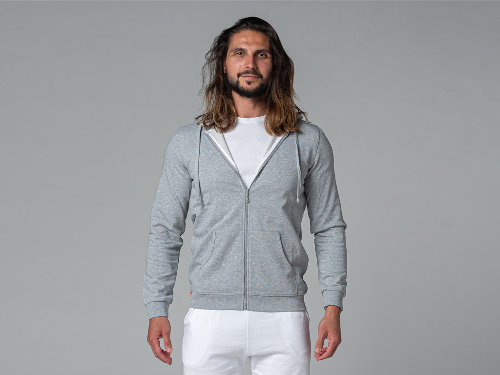 Moletom com capuz masculino 100% orgânico Cinza