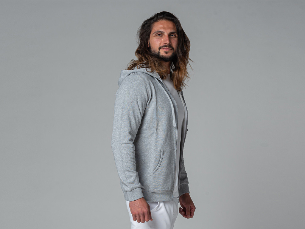 Moletom com capuz masculino 100% orgânico Cinza