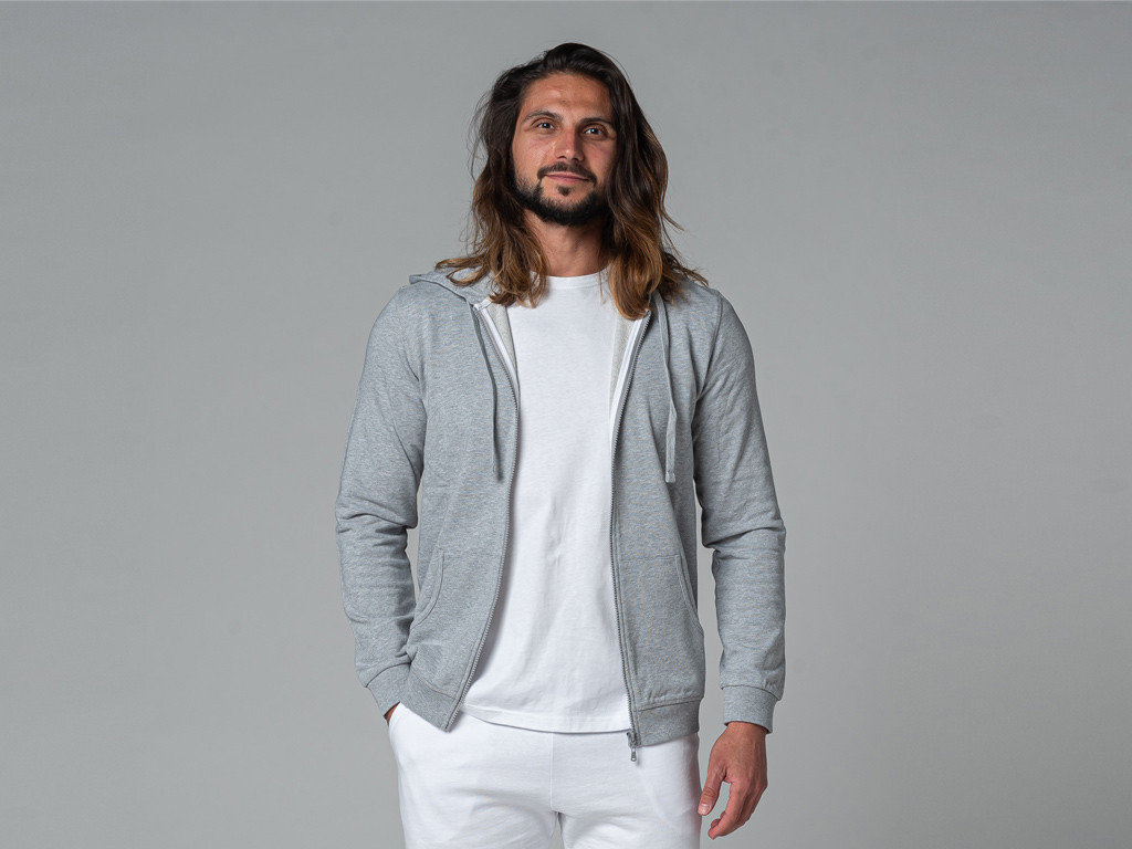 Moletom com capuz masculino 100% orgânico Cinza