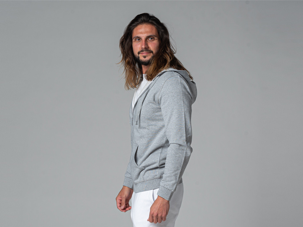 Moletom com capuz masculino 100% orgânico Cinza