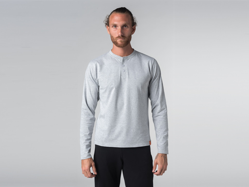 T-shirt long sleeve 100% Organic Cotton - Buttoned Collar - Pearl Grey Buttoned Collar - Pearl Grey - End of Series