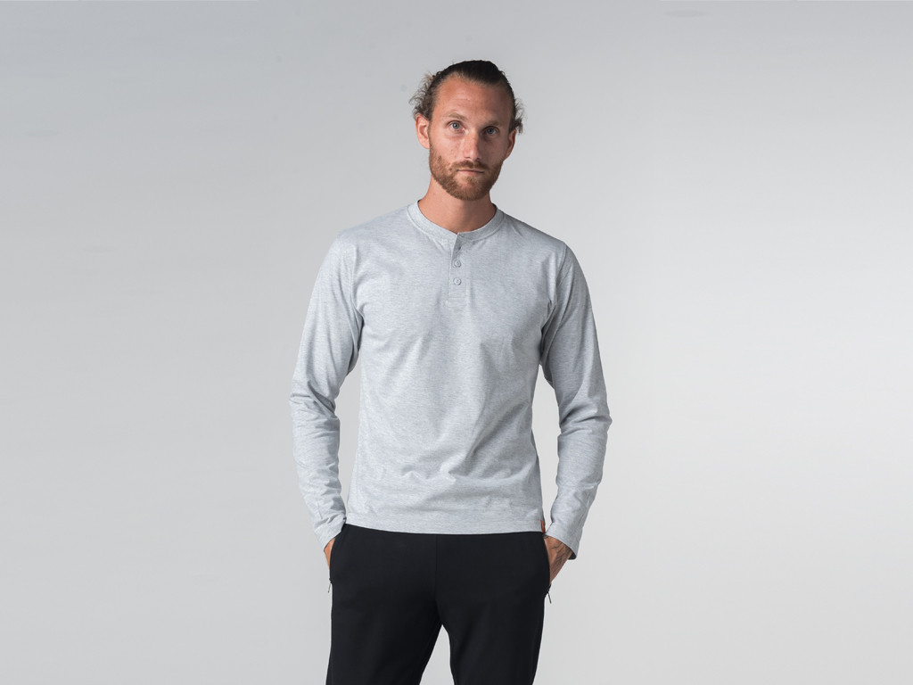 T-shirt long sleeve 100% Organic Cotton - Buttoned Collar - Pearl Grey Buttoned Collar - Pearl Grey - End of Series