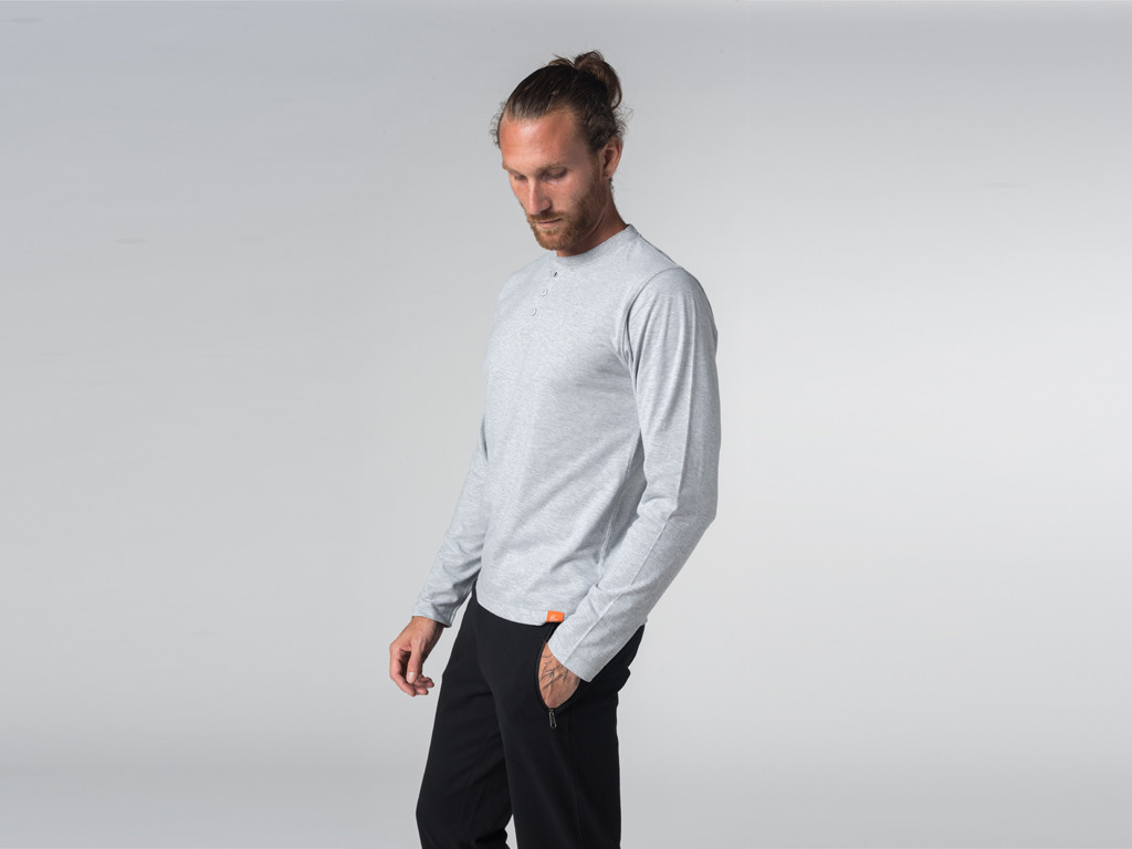 T-shirt Boutons Manches longues - Coton Bio Gris - Fin de Serie