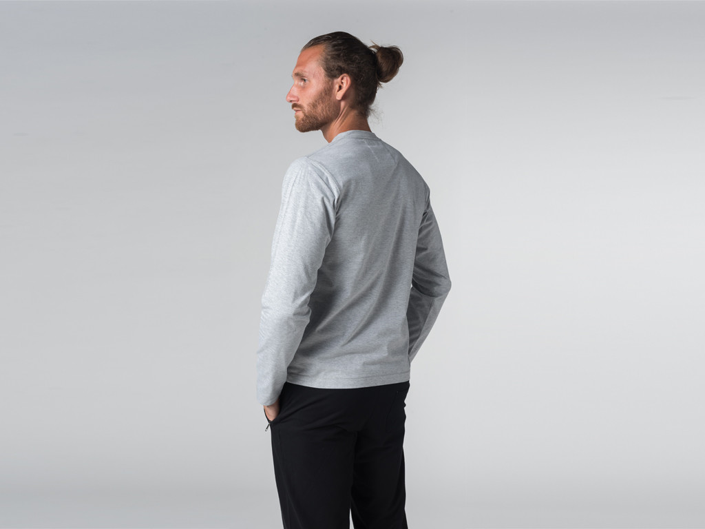 T-shirt Boutons Manches longues - Coton Bio Gris - Fin de Serie