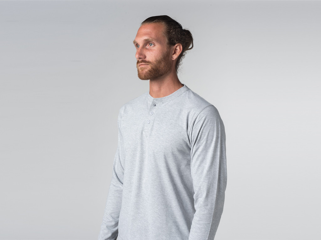 T-shirt Boutons Manches longues - Coton Bio Gris - Fin de Serie