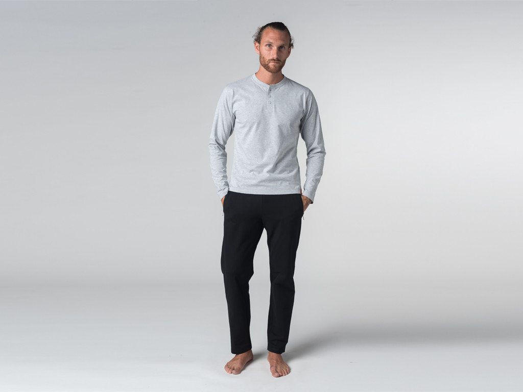 T-shirt Boutons Manches longues - Coton Bio Gris - Fin de Serie