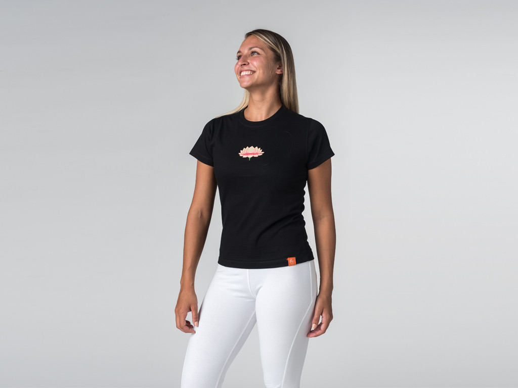 T-shirt manches courtes Lotus - coton Bio Noir - Fin de Serie
