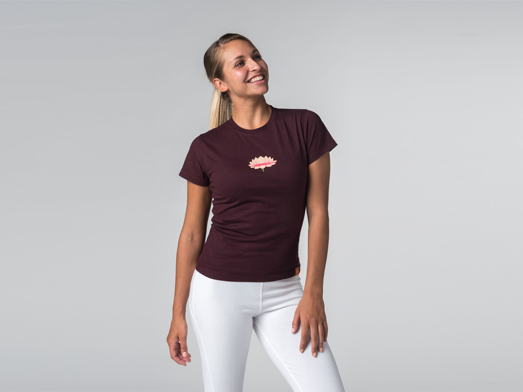 T-shirt manches courtes Lotus - coton Bio Prune - Fin de Serie