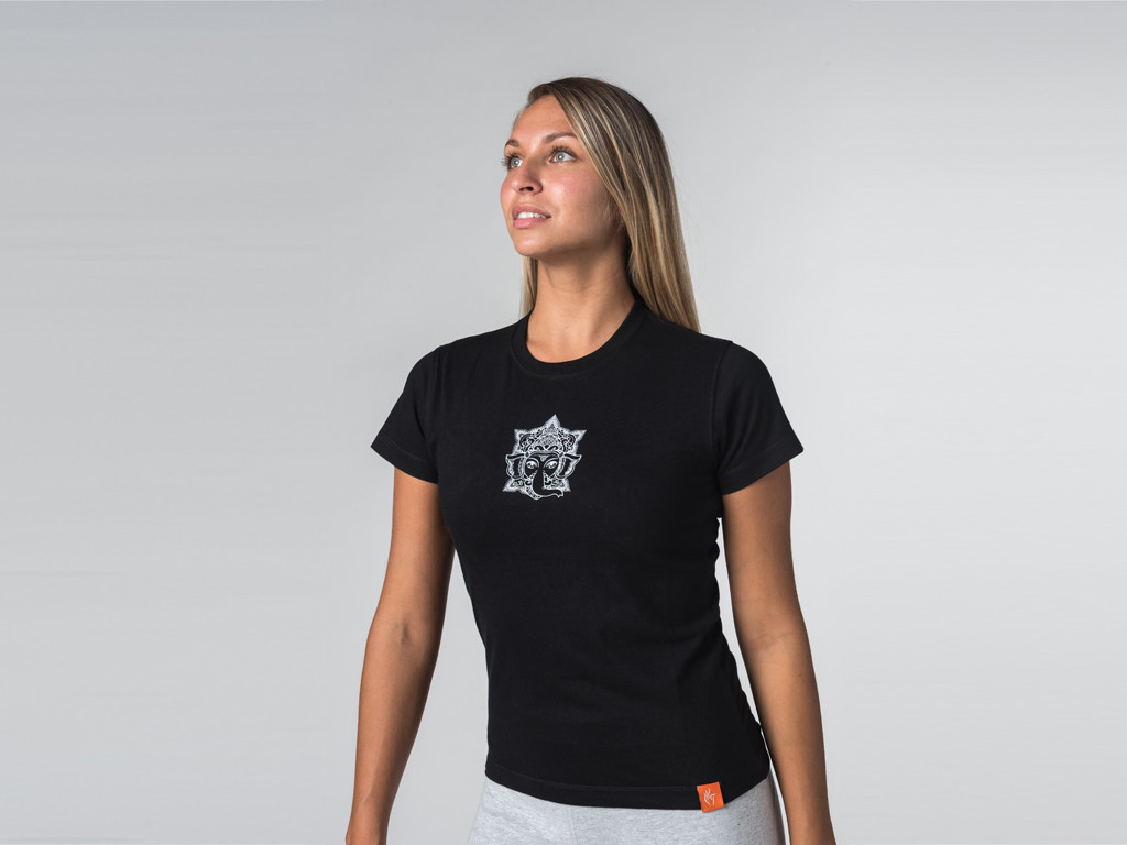 Sri Ganesh Kurzarm-T-Shirt – Bio-Baumwolle Schwarz – Ende der Serie