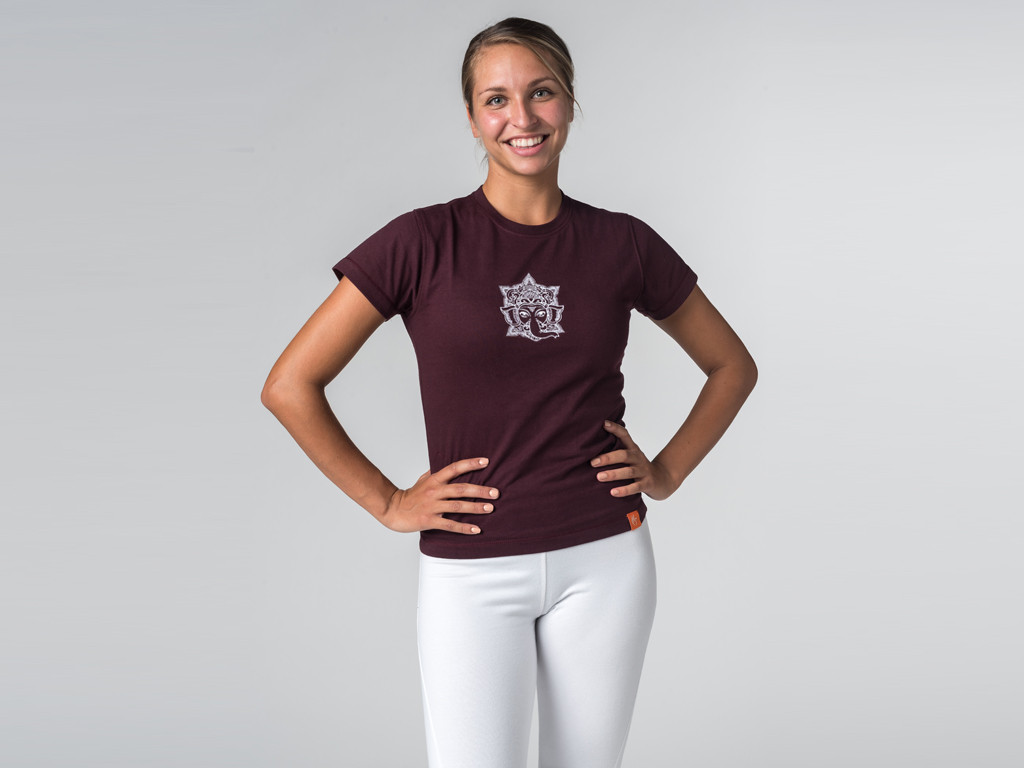 T-shirt manches courtes Sri Ganesh - coton Bio Prune - Fin de Serie