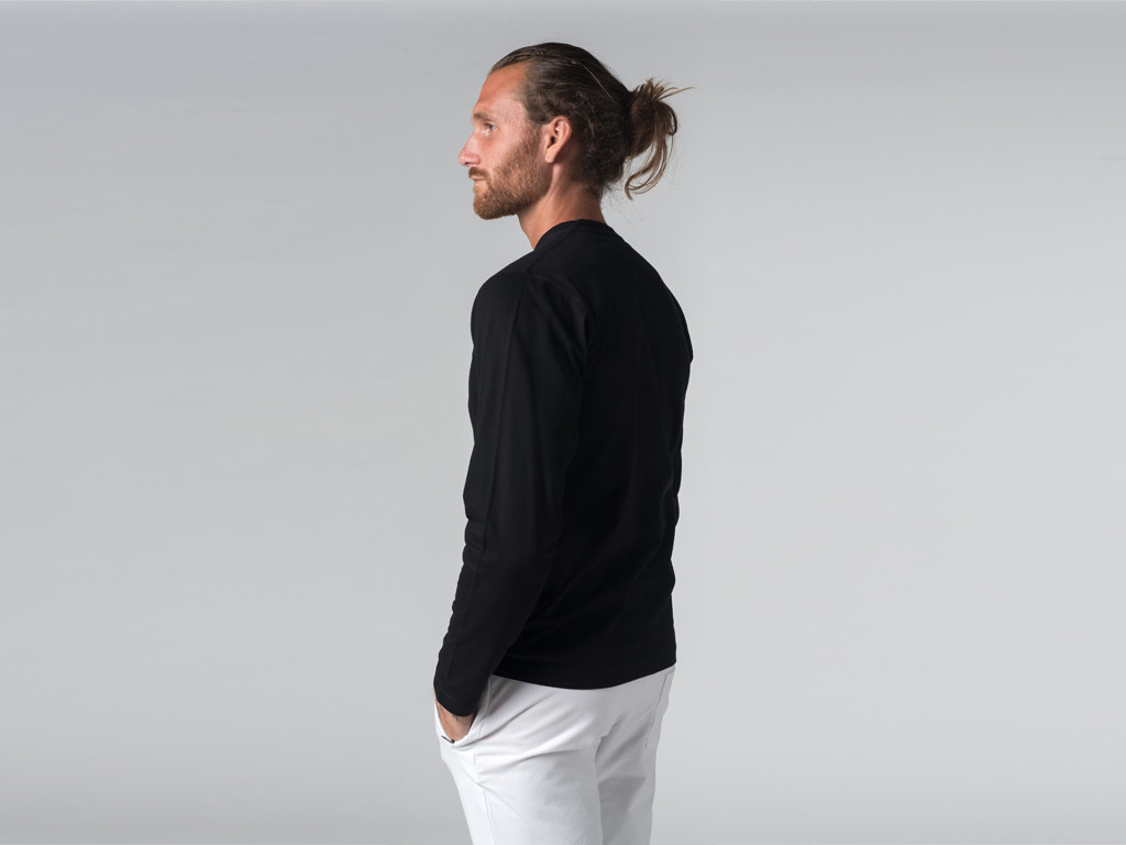 T-shirt manches longues 100% coton Bio Col 3 Boutons - Noir - Fin de Serie
