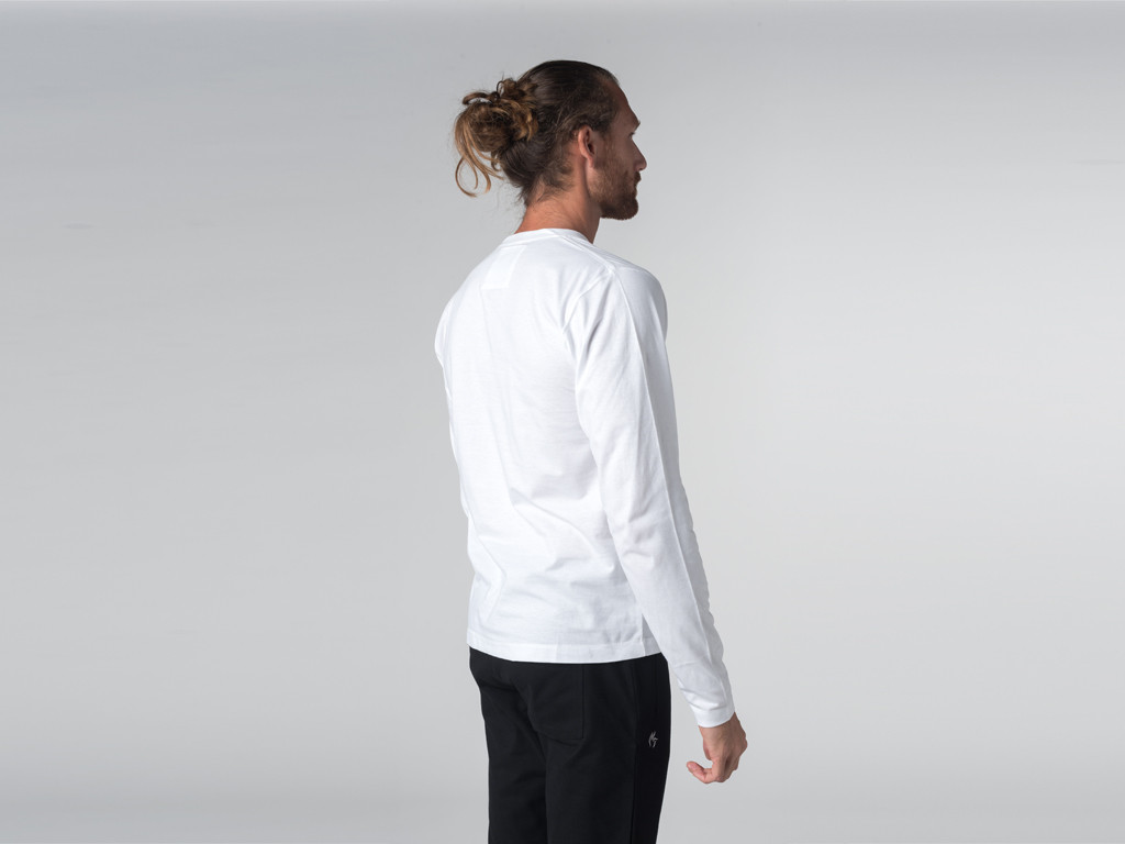 T-shirt a maniche lunghe 100% cotone organico Colletto a 3 bottoni - Bianco - Fine serie