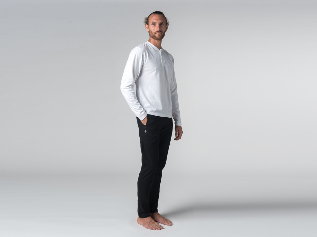 T-shirt Manches longues 100% coton Bio Col 3 Boutons - Blanc - Fin de Serie