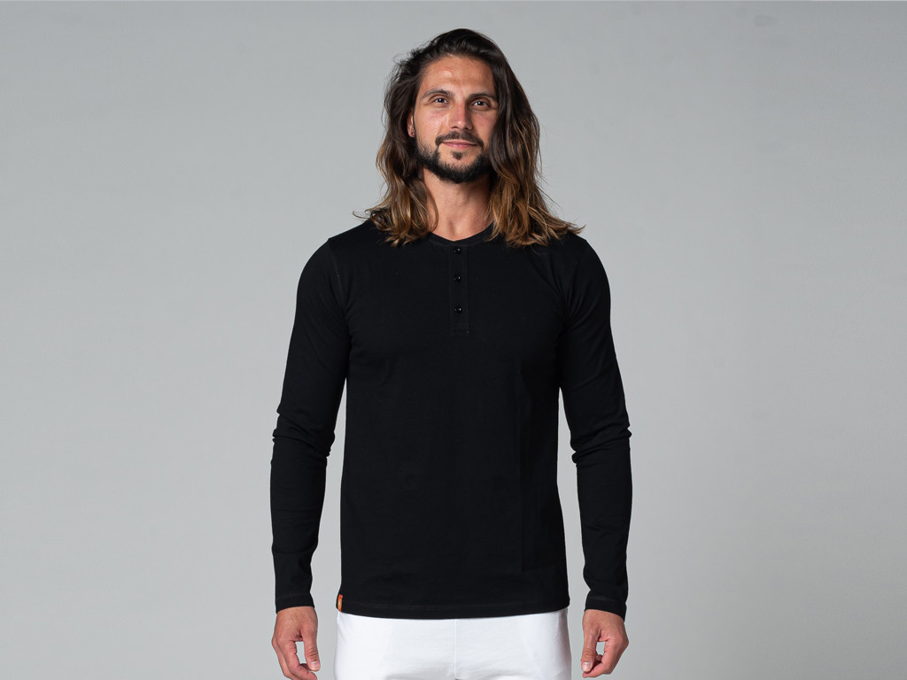 T-shirt TAPAN 3 bottoni 100% bio Nero