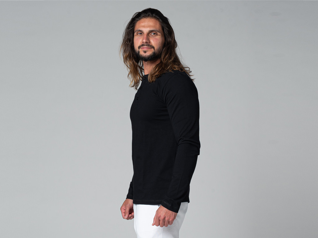 T-shirt TAPAN 3 bottoni 100% bio Nero