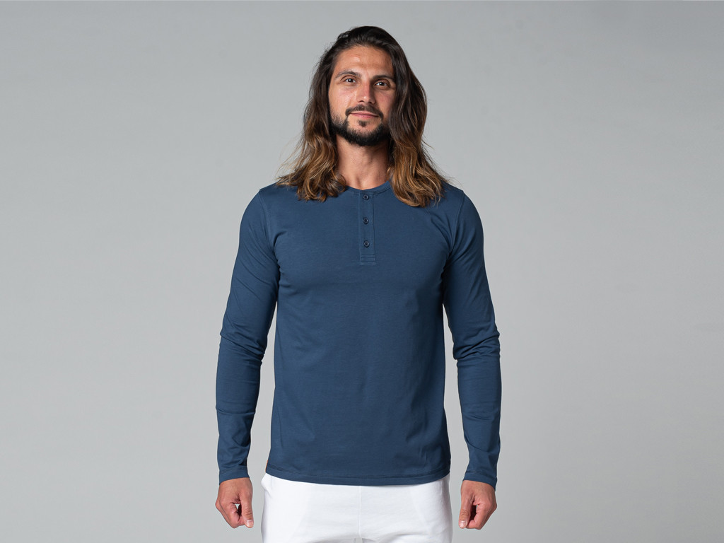 TAPAN T-Shirt 3 Buttons 100% Organic cotton Blue