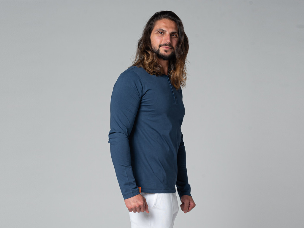 T-Shirt TAPAN 3 boutons 100% Bio Bleu