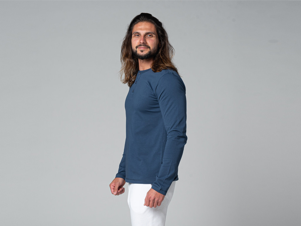 T-Shirt TAPAN 3 boutons 100% Bio Bleu