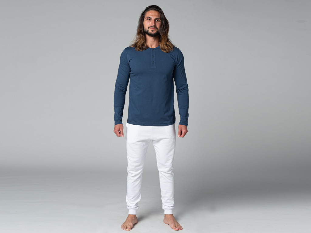 T-Shirt TAPAN 3 boutons 100% Bio Bleu