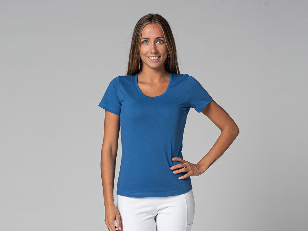 T-Shirt TARA M/C Col Large 100% Bio Bleu Chaud