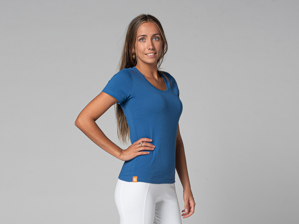 T-shirt TARA M/C a collo largo 100% biologica Blu caldo