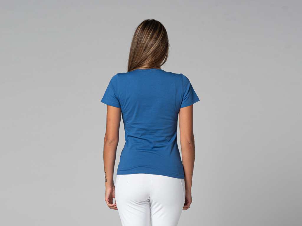 T-shirt TARA M/C a collo largo 100% biologica Blu caldo