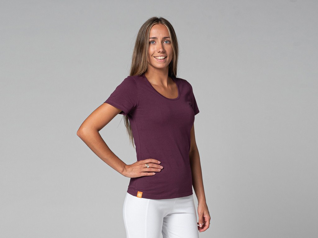 TARA M/C T-Shirt mit weitem Halsausschnitt, 100 % biologisch Pflaume