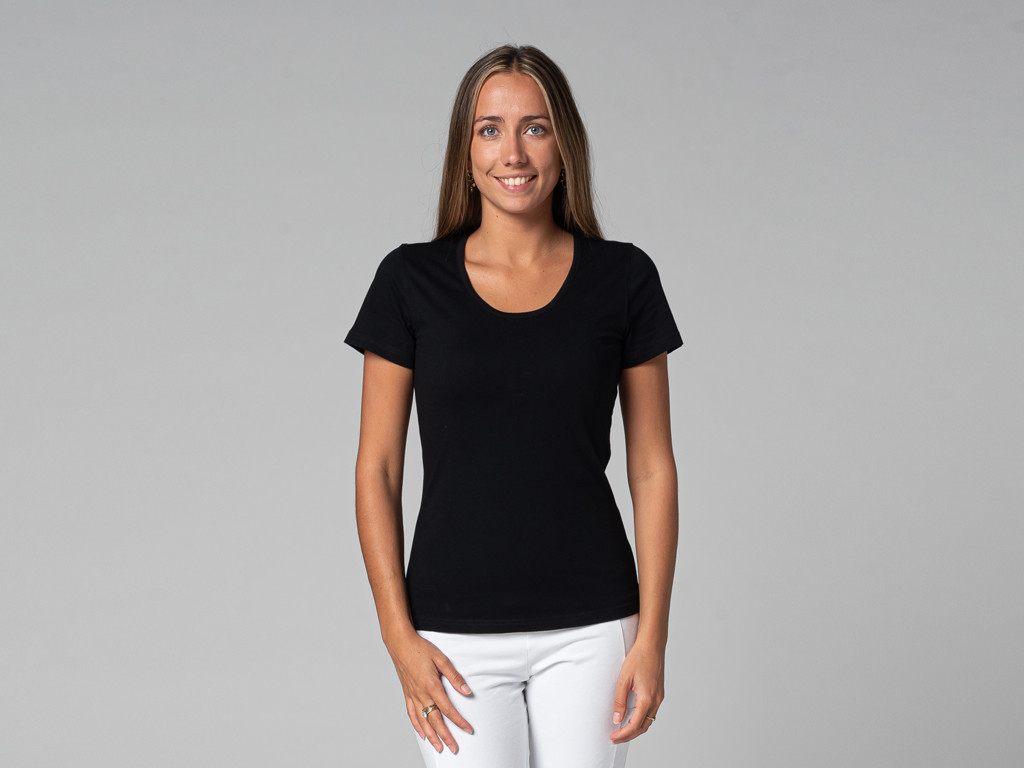 T-Shirt TARA M/C Col Large 100% Bio Noir