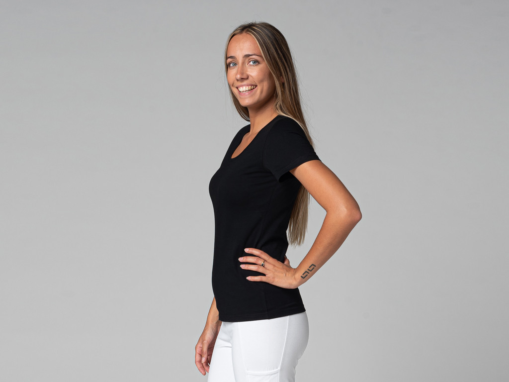T-Shirt TARA M/C Col Large 100% Bio Noir