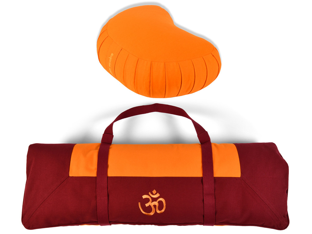 Kit Tapis de Méditation Tibétain Bordeaux/Orange Safran