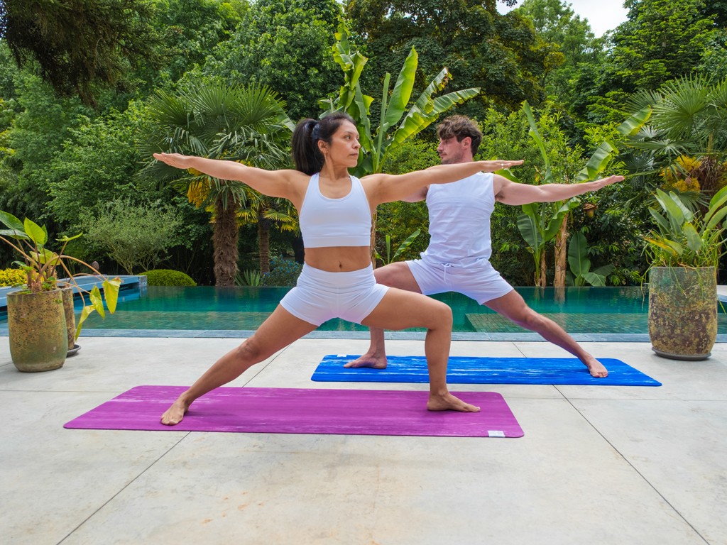 Tapis de Yoga Natural Mat 5mm 185 cm x 65 cm x 5 mm - Prune et Blanc