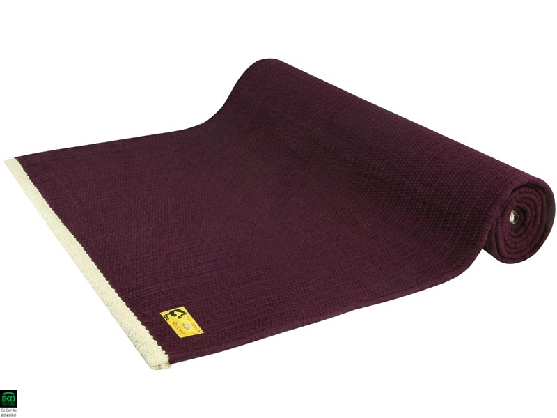 Taj yoga mat 100% Organic cotton 2m x 66cm x 5mm Plum