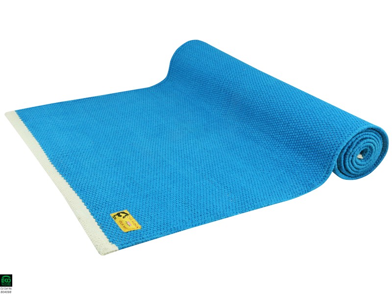 Tapis de yoga Taj 100% coton Bio - 2 m x 66 cm x 5mm Bleu