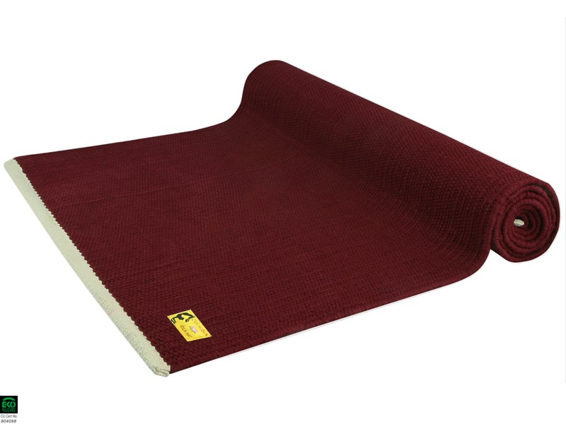 Taj yoga mat 100% Organic cotton 2m x 66cm x 5mm Burgundy