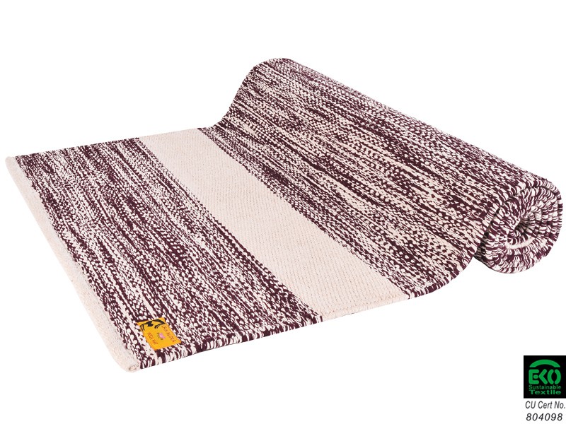 Tapis de yoga Taj - Coton naturel - 2 m x 66 cm x 5mm Prune/Écru