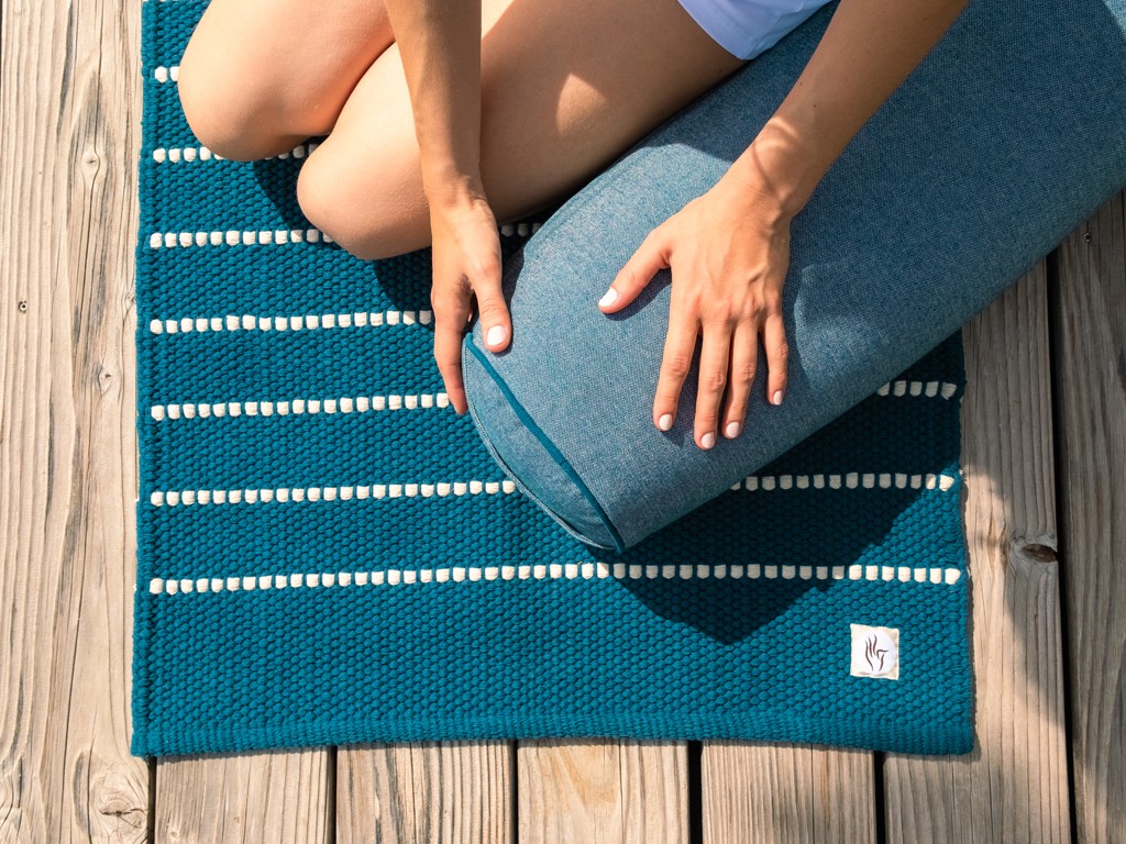 Tapis de yoga Taj - Coton naturel - 2 m x 66 cm x 5mm Bleu/Noir