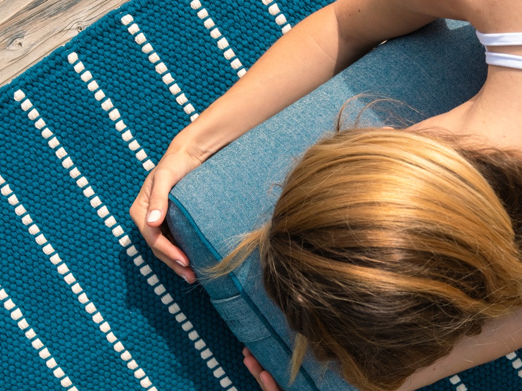 Tapis de yoga Taj - Coton naturel - 2 m x 66 cm x 5mm Bleu/Noir